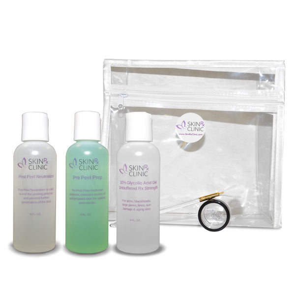 Glycolic Peel Kit #2 includes: 30% Glycolic Peel, Pre-Peel Prep, Post